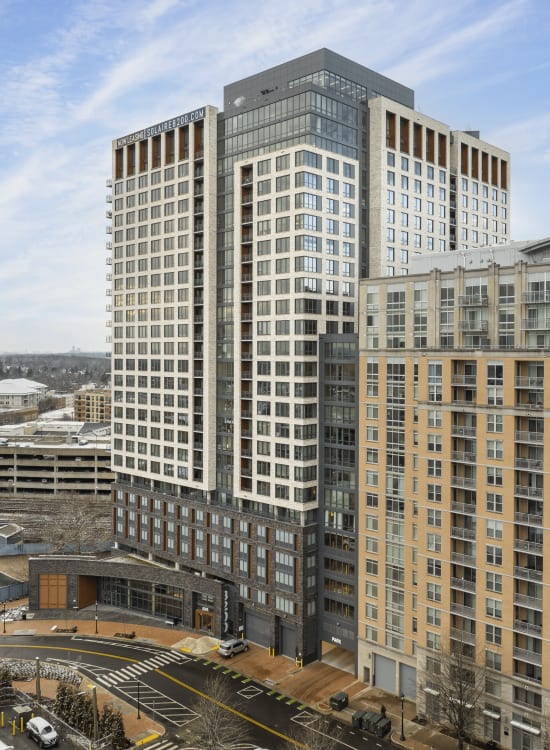 Exterior aerial view of Solaire 8200 Dixon in Silver Spring, Maryland