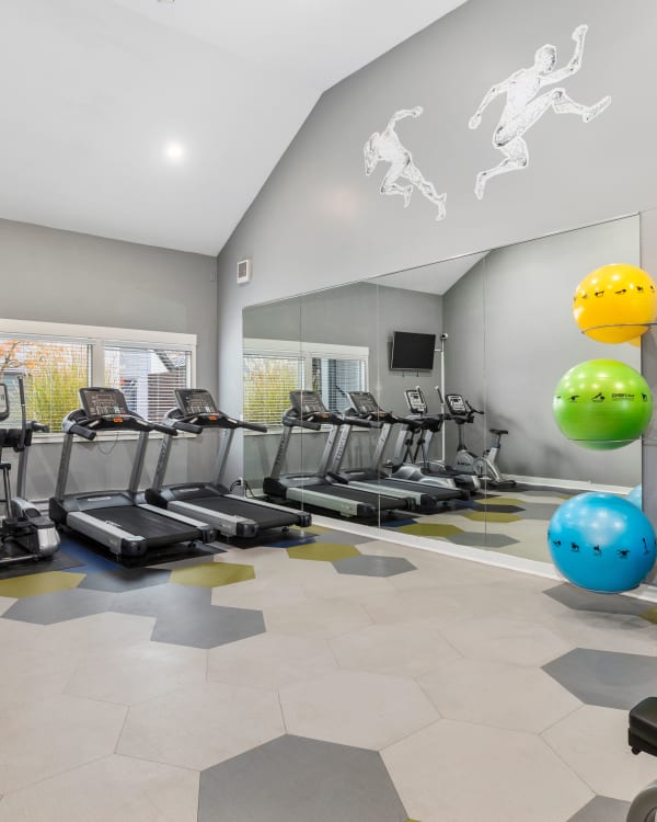 fitness center cardio machines and TV at Elan 41 Apartments in Seattle