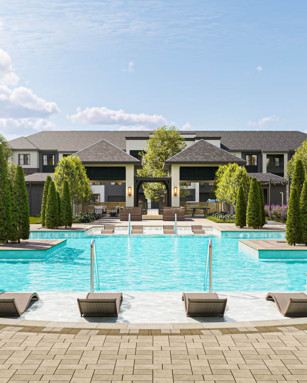 The community swimming pool at Westport Lofts in Belville, North Carolina