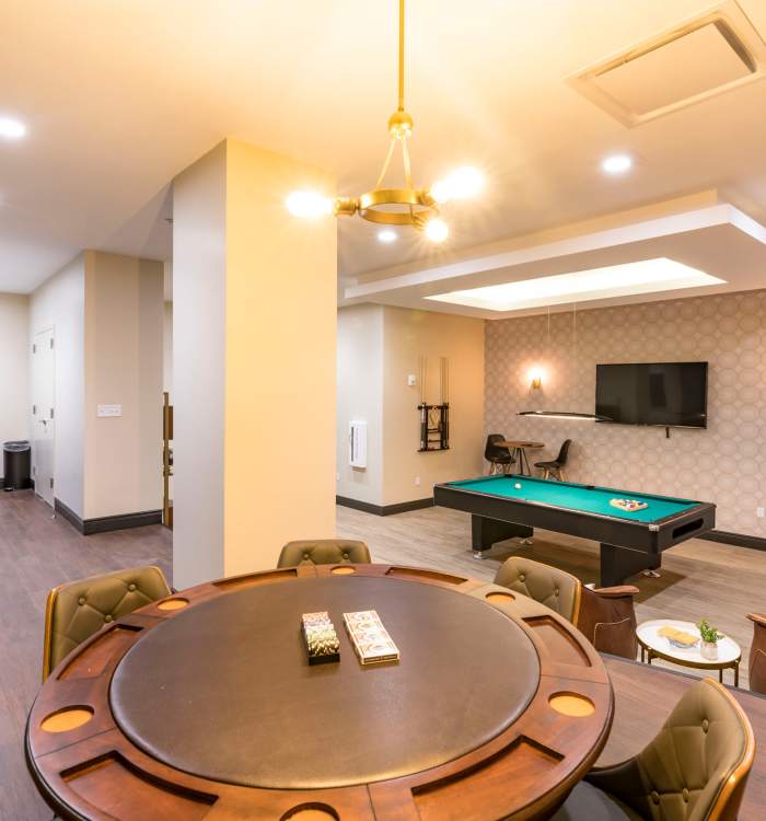 Billiards in the clubhouse at Reside MKT in Wilmington, Delaware