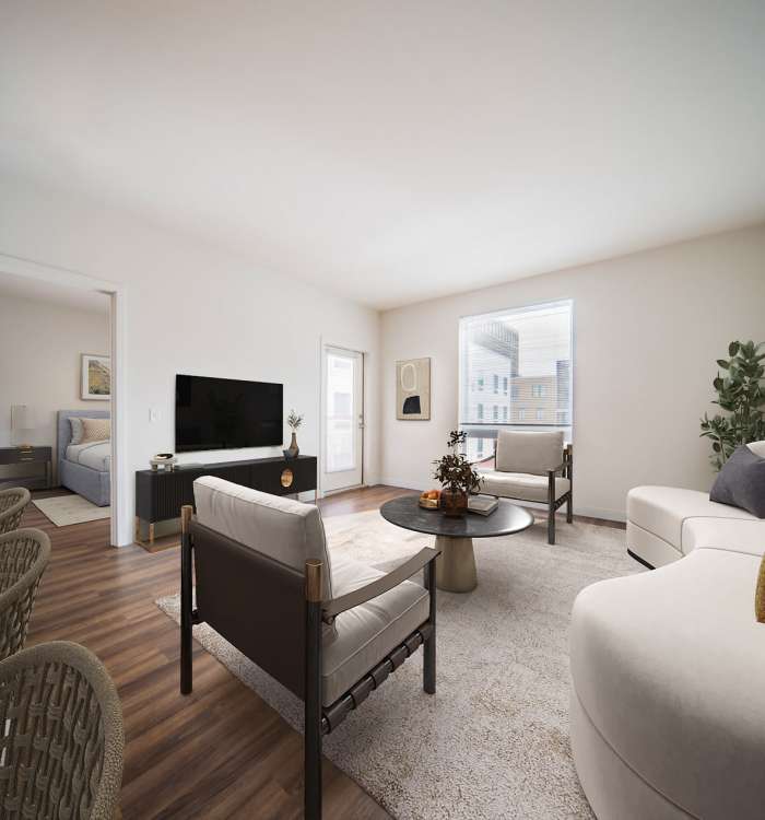 Spacious living room at Midtown Park in Wilmington, Delaware