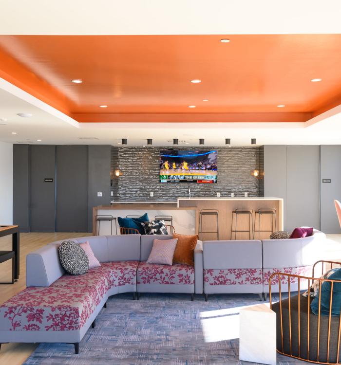 Seating in the modern clubhouse at The Concord in Wilmington, Delaware