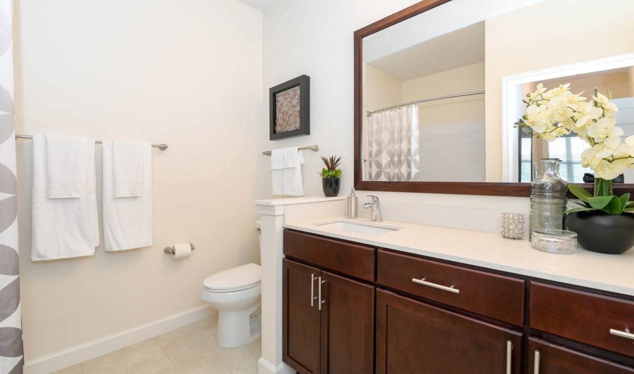 Bathroom with nice countertops at Reserve at Wauwatosa Village in Wauwatosa, Wisconsin