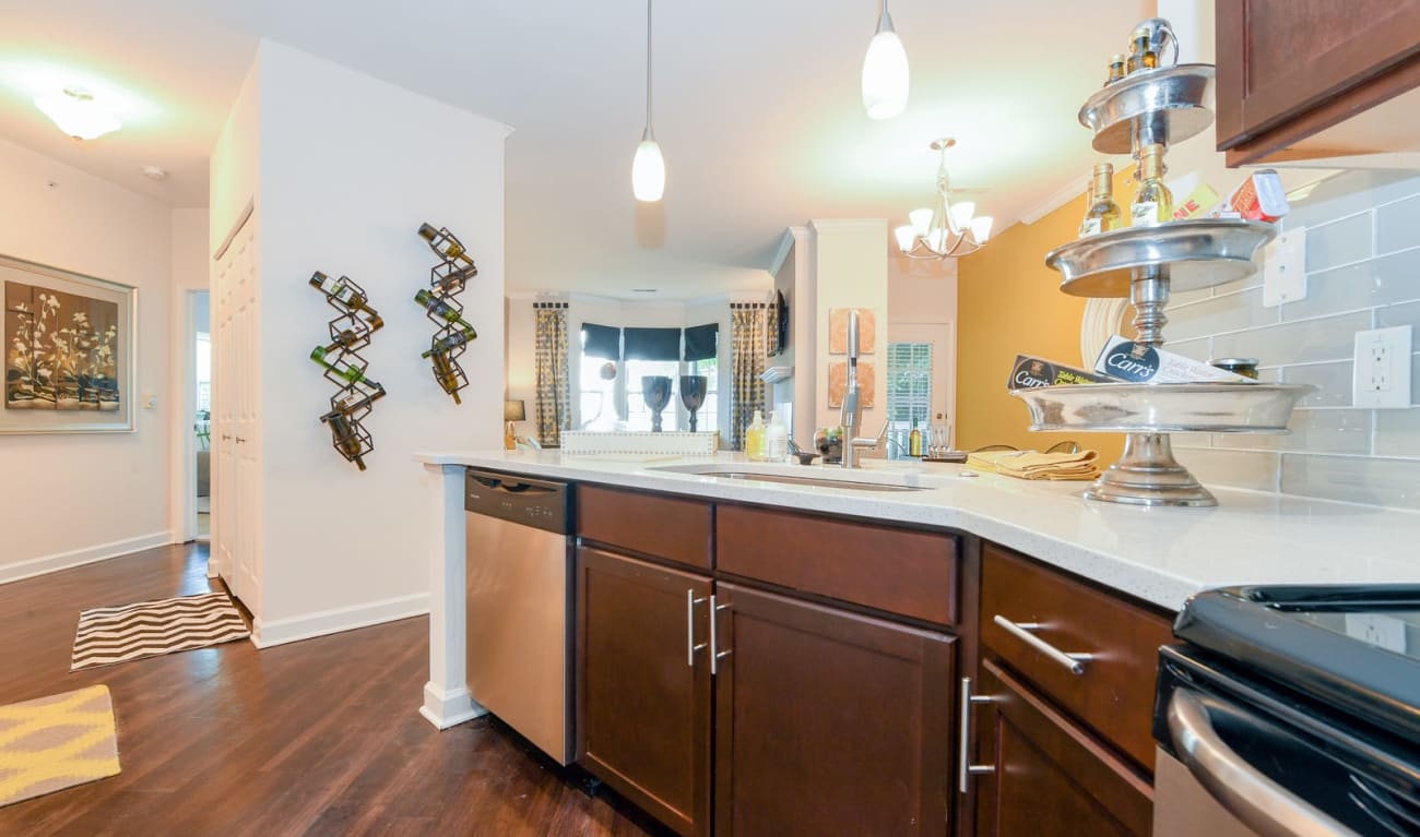 Kitchen with modern details at Reserve at Wauwatosa Village in Wauwatosa, Wisconsin