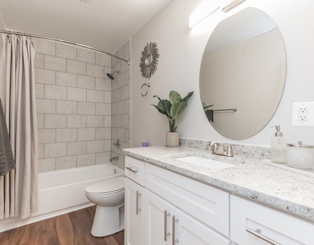 A bathroom in a model apartment at The Springs Townhomes in Parkville, Maryland