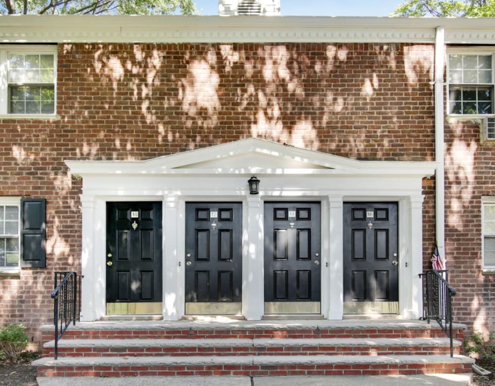 Entrance to the beautiful brick style building at Eagle Rock Apartments at Maplewood in Maplewood, New Jersey