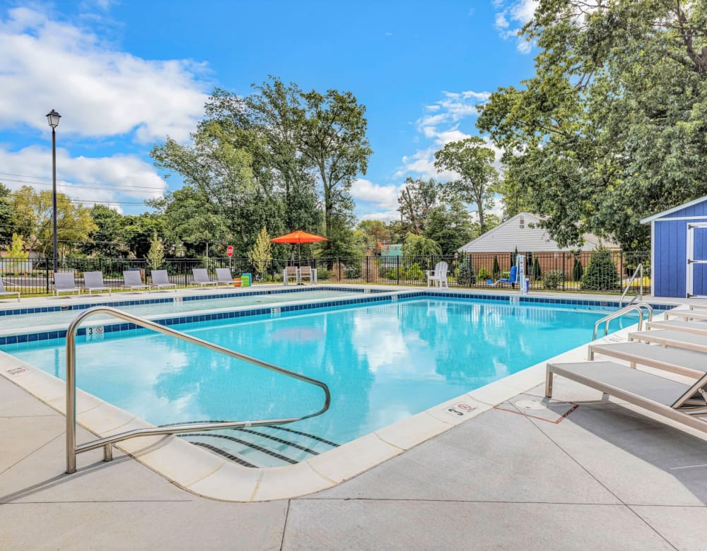 Sparkling pool at Ramblewood Village Apartments in Mount Laurel, New Jersey