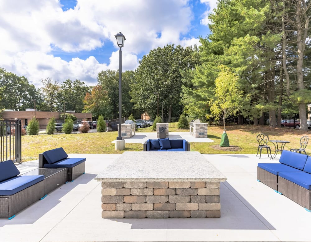 Patio furniture and outside at Ramblewood Village Apartments in Mount Laurel, New Jersey