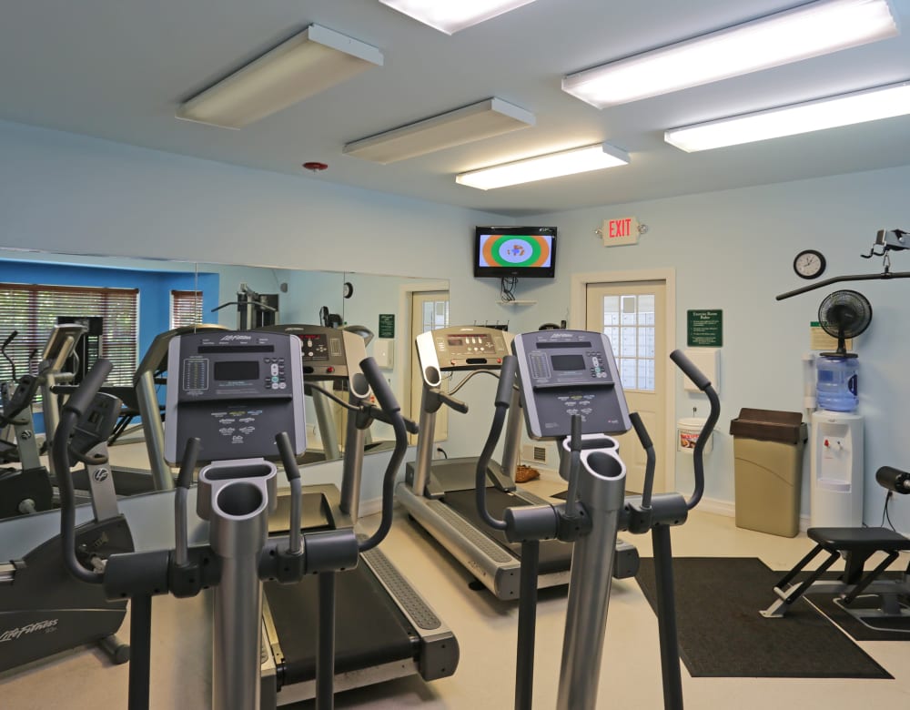 Well-equipped fitness center at Eagle Rock Apartments & Townhomes at Rensselaer in Rensselaer, New York