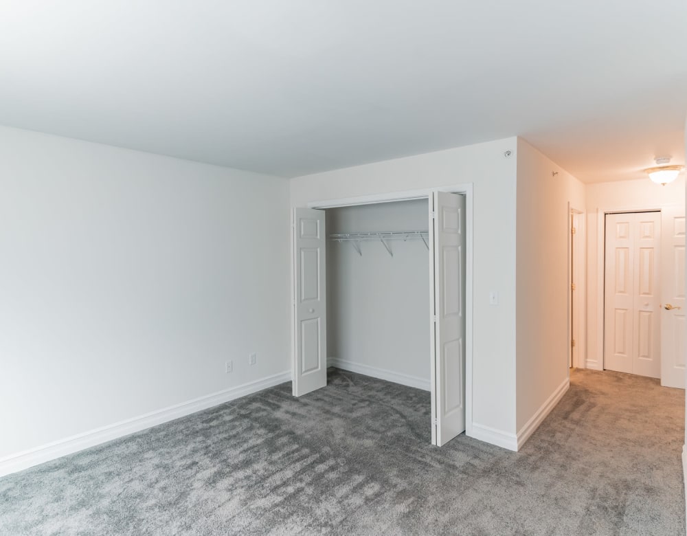 Plush carpeting in a model home's bedroom at Eagle Rock Apartments & Townhomes at Rensselaer in Rensselaer, New York