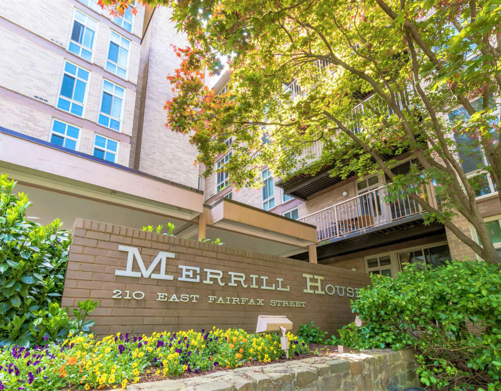 Property signage at Merrill House Apartments in Falls Church, Virginia