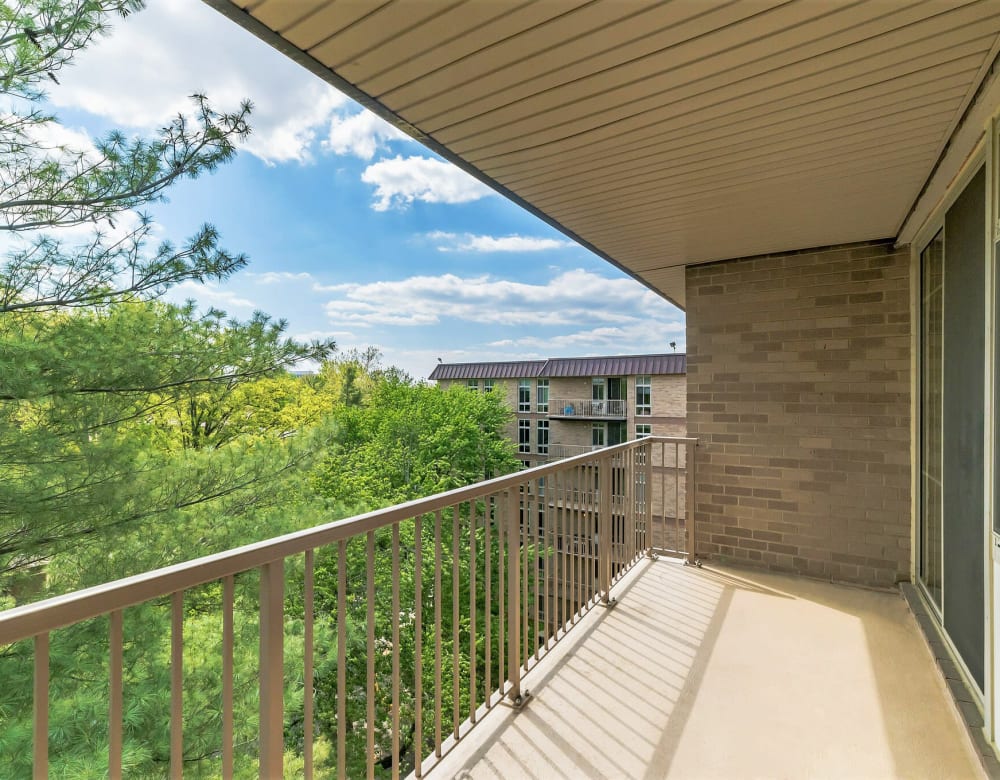 Private balcony of a home at Merrill House Apartments in Falls Church, Virginia