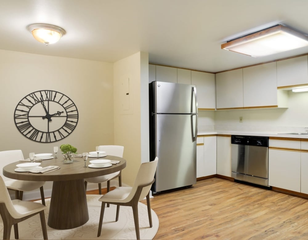 Stylish modern open kitchen at Eagle Rock Apartments at Swampscott in Swampscott, Massachusetts