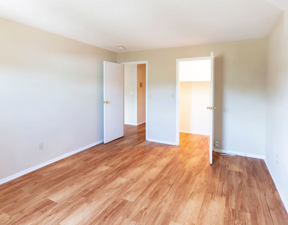 Bedroom area with walk in closet at Eagle Rock Apartments at Framingham in Framingham, Massachusetts
