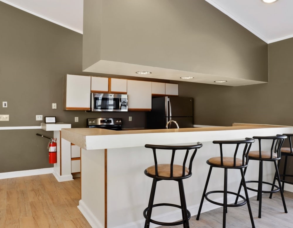 Modern clubhouse kitchen at Eagle Rock Apartments at Swampscott in Swampscott, Massachusetts