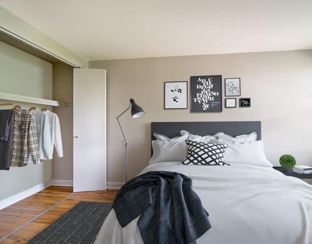 Bedroom with large closets at Eagle Rock Apartments & Townhomes at Brighton in Brighton, Massachusetts
