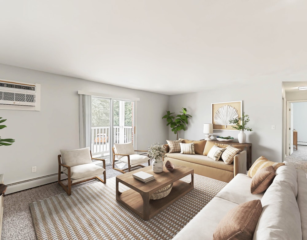 Naturally well-lit Living Room at Park Village West in Westborough, Massachusetts