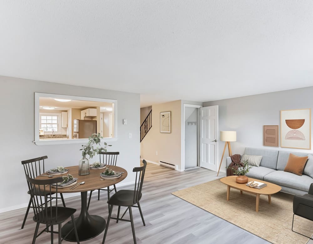 dining and living room view at Pelham Townhomes in Pelham, New Hampshire