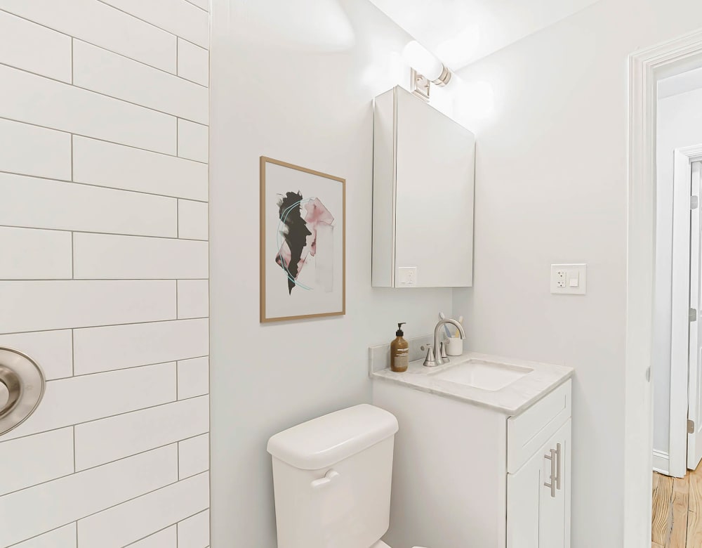 Bathroom bowl and lavatory at Eagle Rock Apartments at Huntington Station in Huntington Station, New York