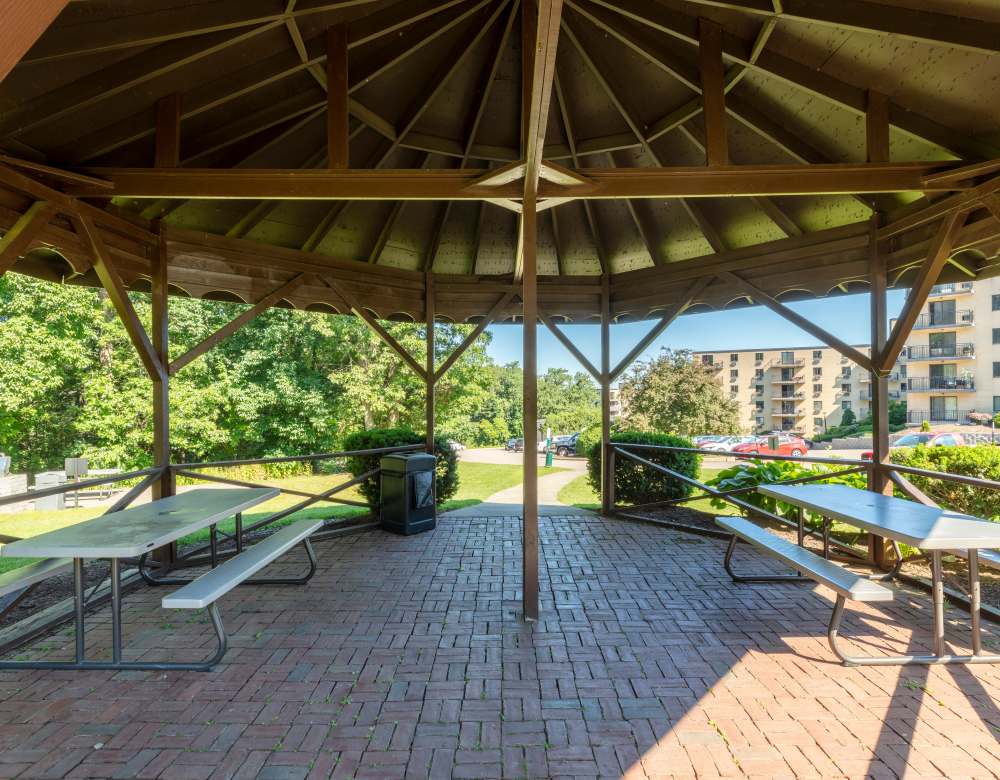 Beautiful view of the gazebo at Eagle Rock Apartments at MetroWest in Framingham, Massachusetts