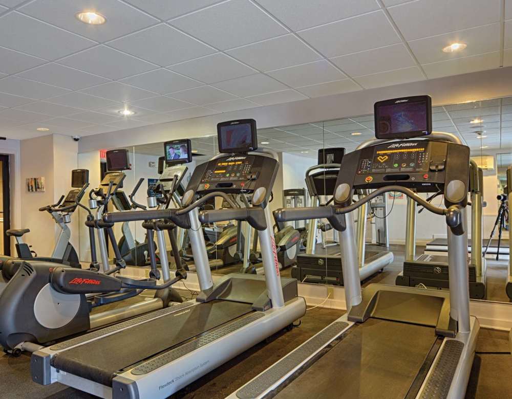 Treadmills in the work out area at Eagle Rock Apartments at Framingham memory care in Framingham, Massachusetts