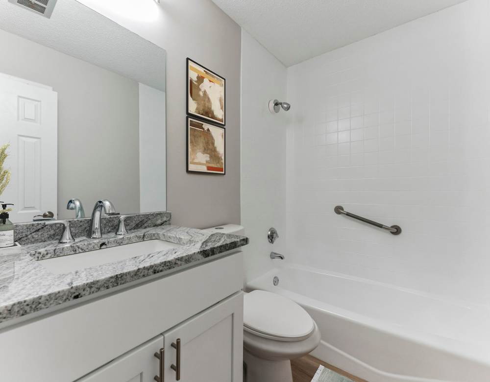 Bathroom at Eagle Rock Apartments at Framingham memory care in Framingham, Massachusetts