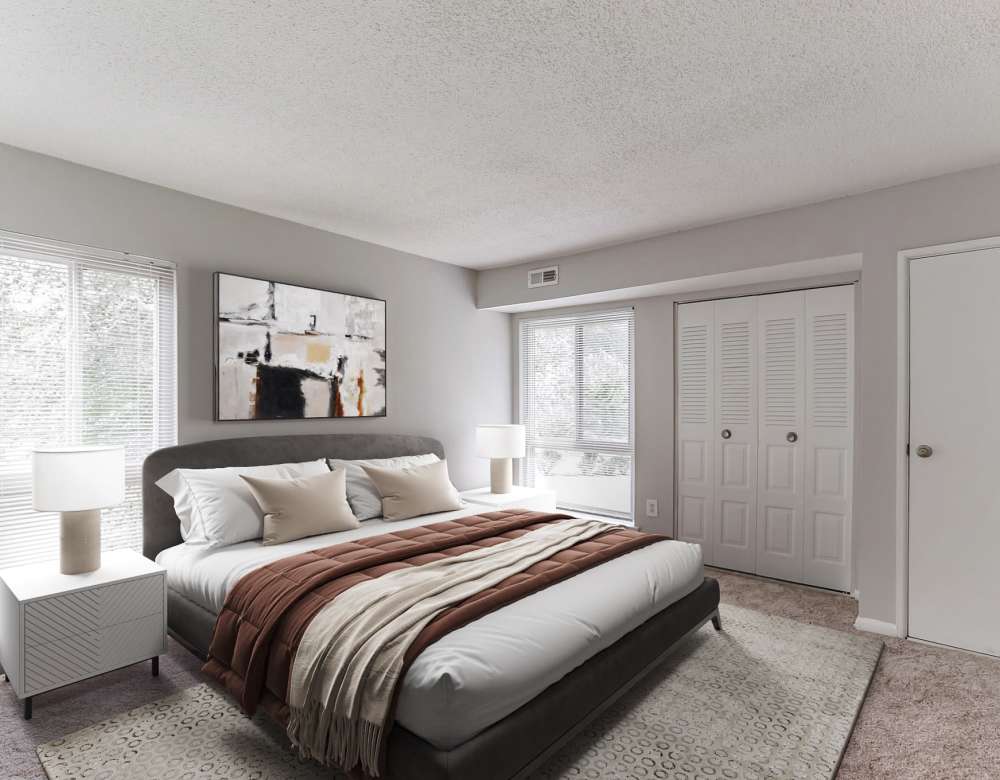 Cozy bedroom with ample natural light at Ramblewood Village Apartments in Mount Laurel, New Jersey