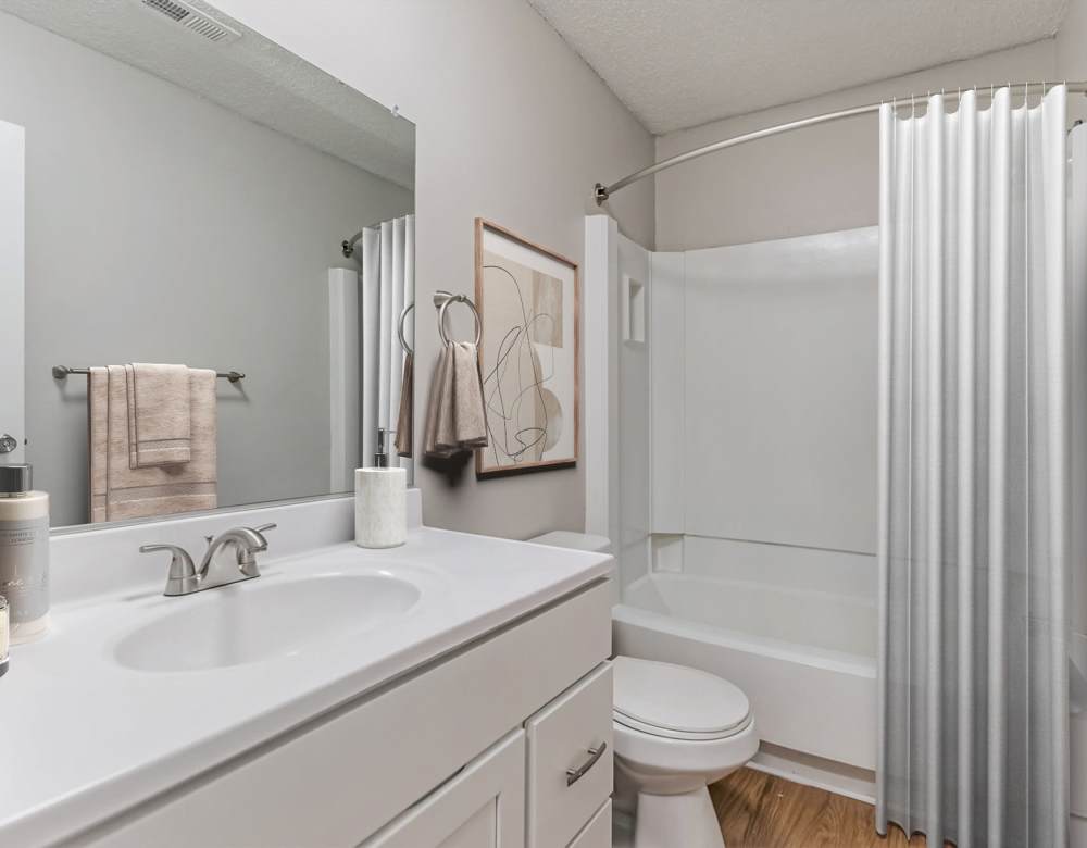 Elegant bathroom with tub at Ramblewood Village Apartments in Mount Laurel, New Jersey