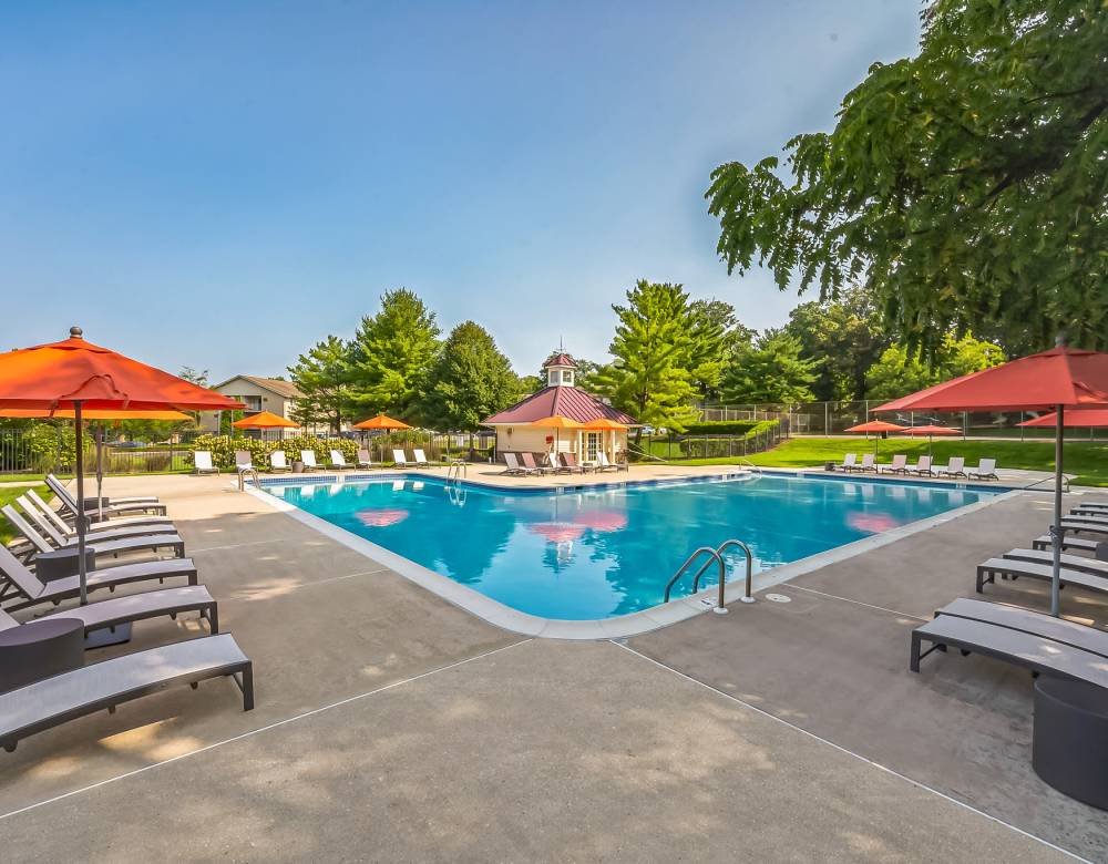 Pool with Lounge chairs at Eagle Rock Apartments at Malvern in Malvern, Pennsylvania