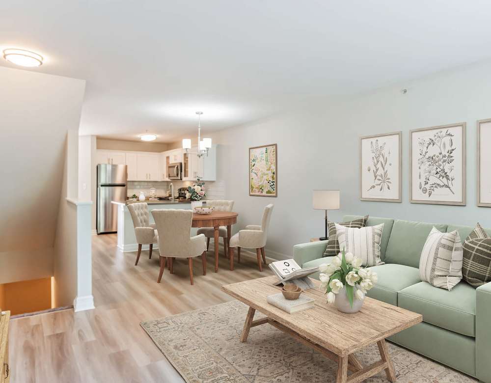 Modern living room at Eagle Rock Apartments & Townhomes at Rensselaer in Rensselaer, New York 