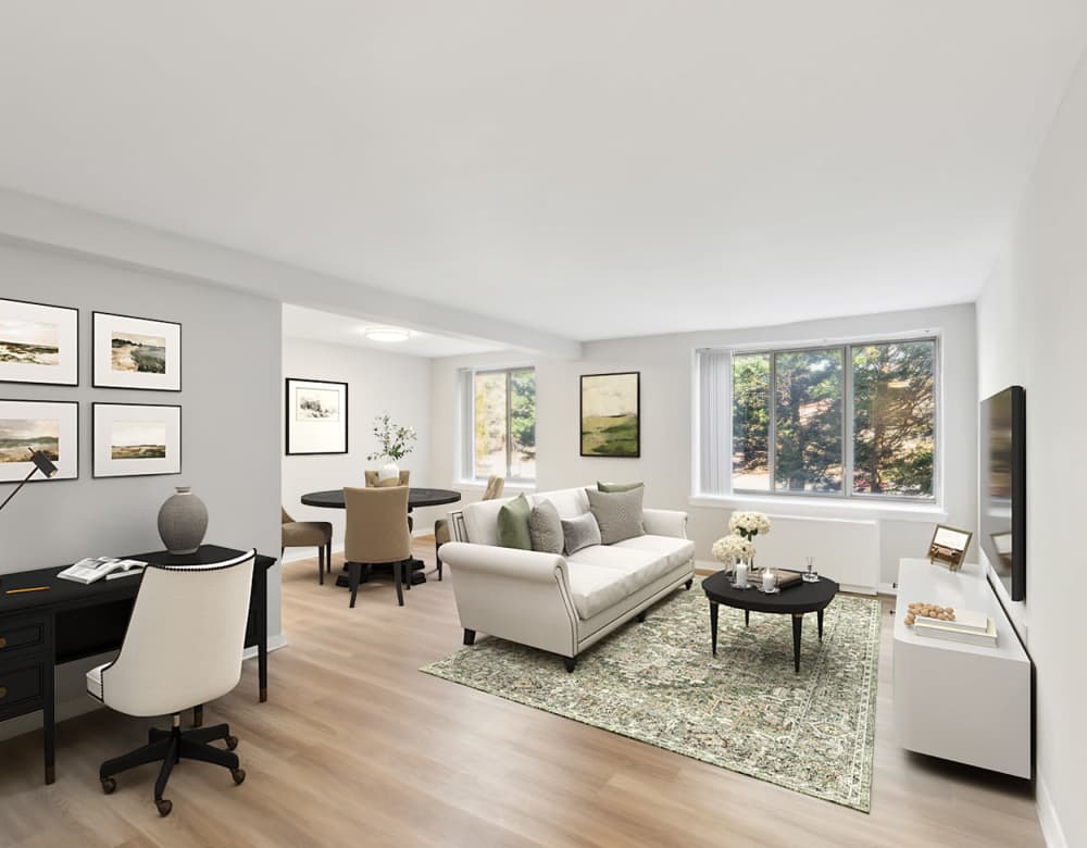 Living room in an apartment at The Jefferson, an Eagle Rock Community in Falls Church, Virginia