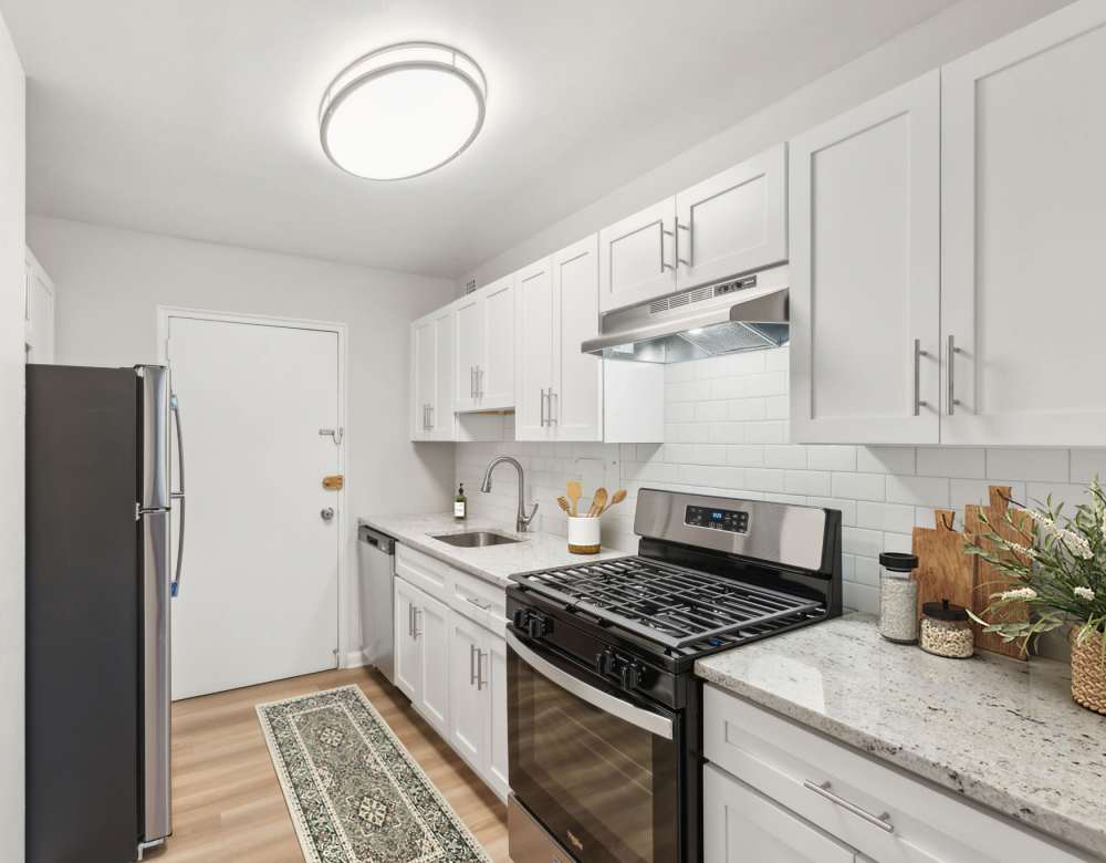 White kitchen in an apartment at The Jefferson, an Eagle Rock Community in Falls Church, Virginia