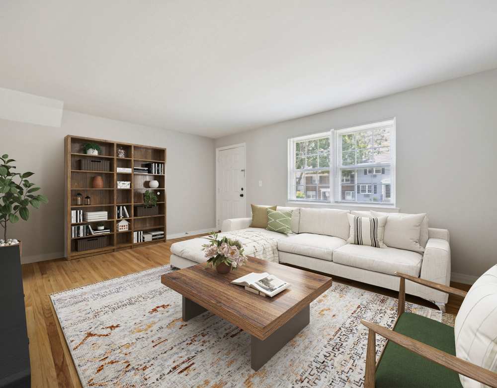 Wider shot of the living room in Eagle Rock Apartments at Maplewood in Maplewood, New Jersey