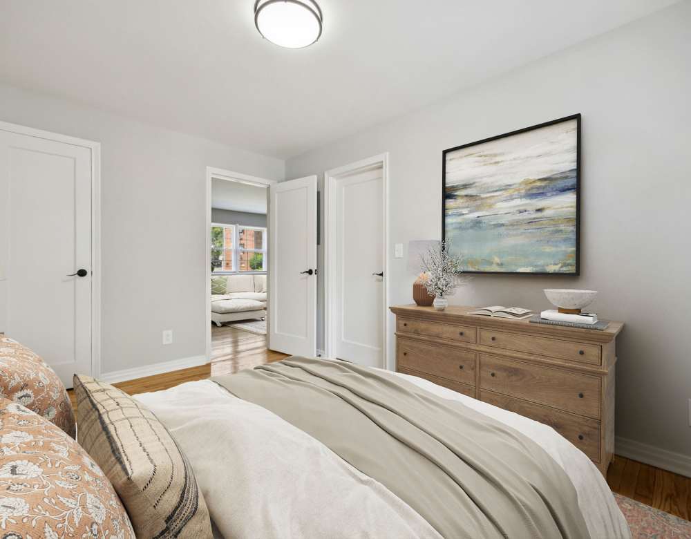 Modern bedroom at Eagle Rock Apartments at Maplewood in Maplewood, New Jersey