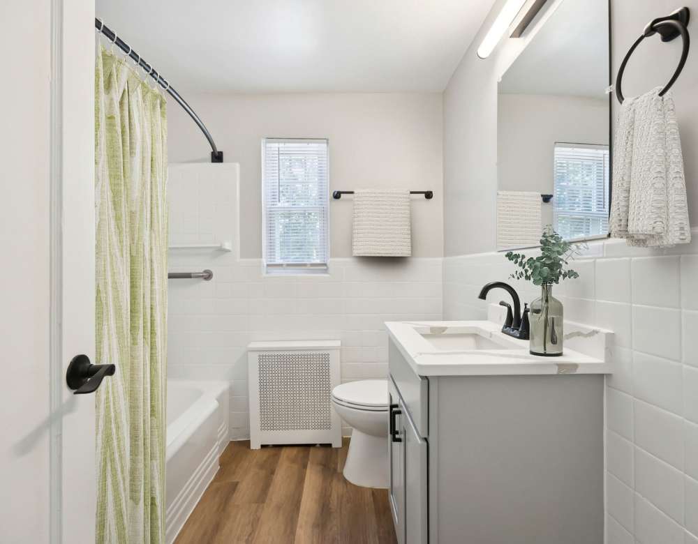 Renovated bathroom at Eagle Rock Apartments at Maplewood in Maplewood, New Jersey