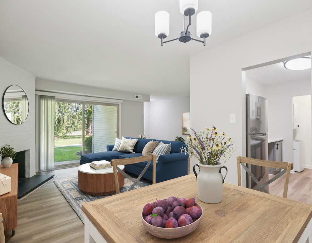 Hardwood flooring in the living room at Ramblewood Village Apartments in Mount Laurel, New Jersey