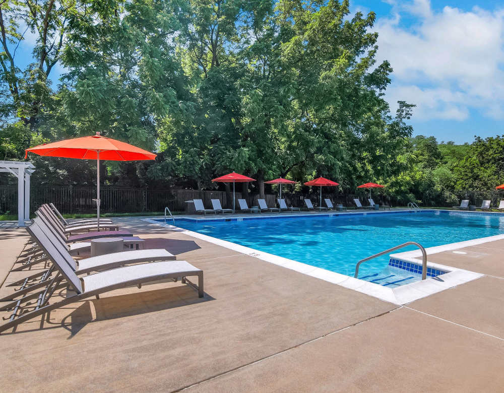 Pool with Lounge chairs at Eagle Rock Apartments at Malvern in Malvern, Pennsylvania