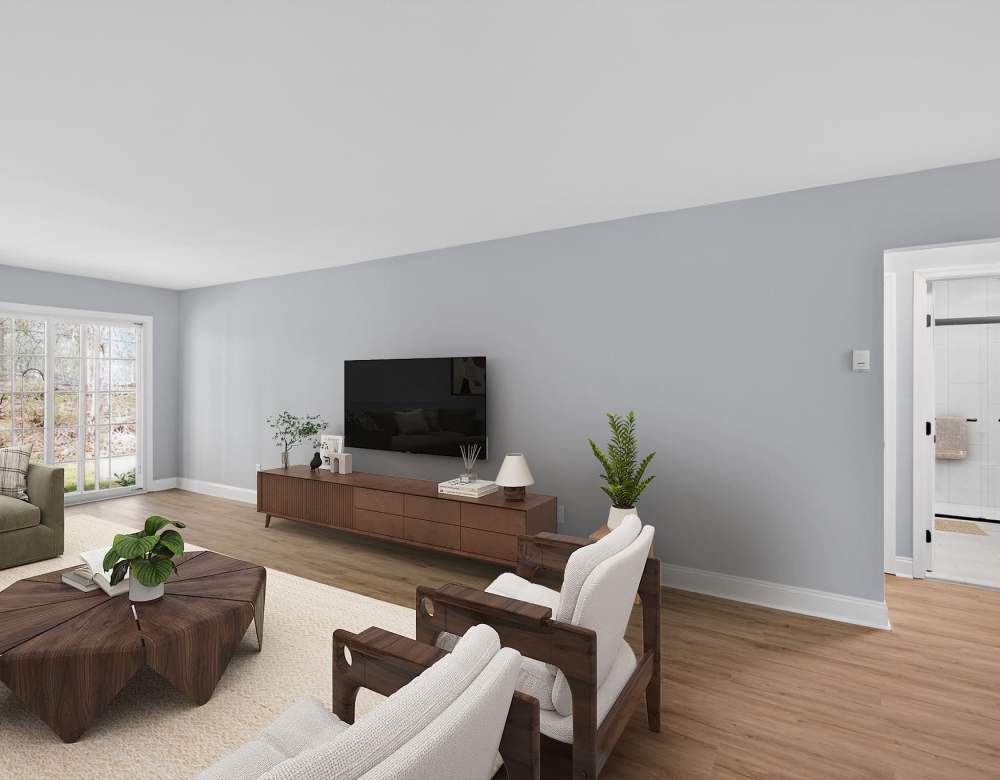 Luxury living room at Eagle Rock Apartments at Woodbury in Woodbury, New York