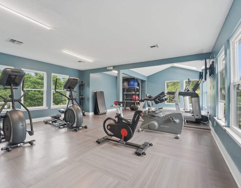 Fitness center with cardio equipment at Eagle Rock Apartments at Abingdon in Abingdon, Maryland