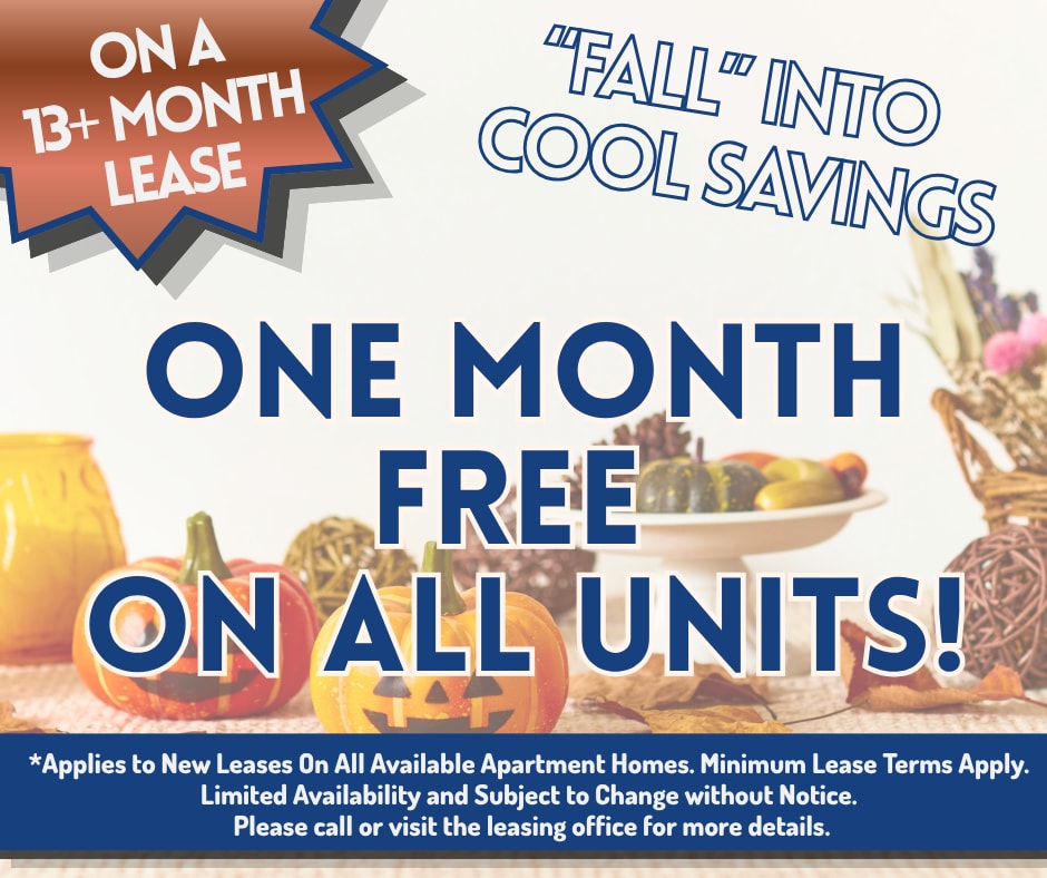 SourthShore Living One Month Free on all Units! minimum Lease Terms Apply. 