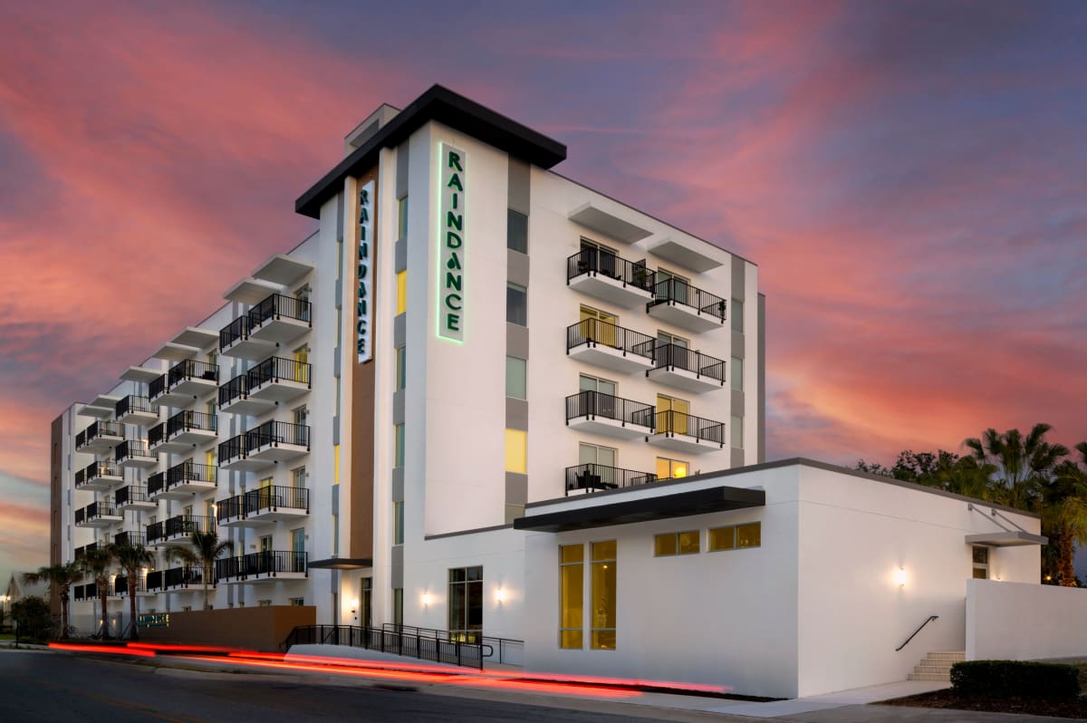 Beautiful exterior of the building at RainDance in Winter Haven, Florida 