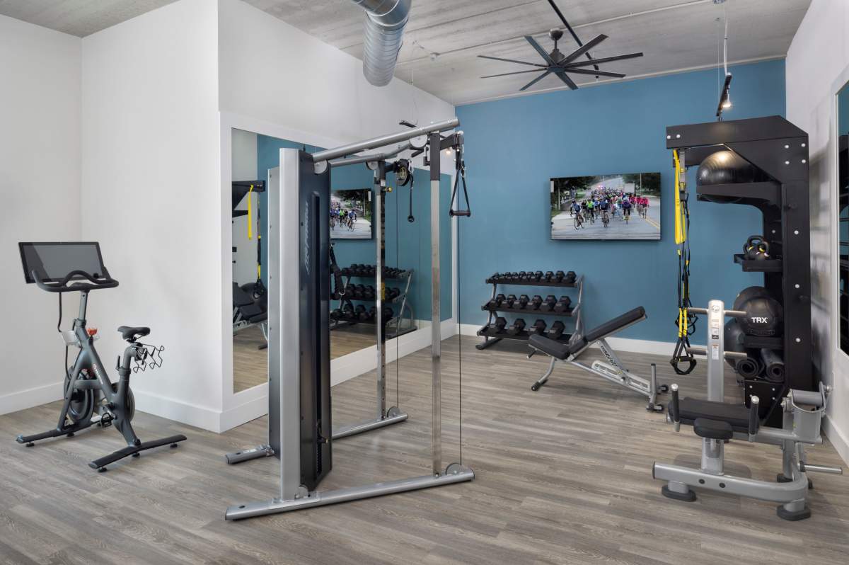 Well-equipped fitness center at RainDance in Winter Haven, Florida 