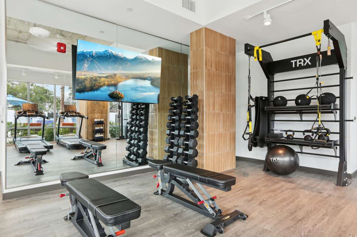Fitness center with modern gym equipment at The Breeze in Winter Haven, Florida
