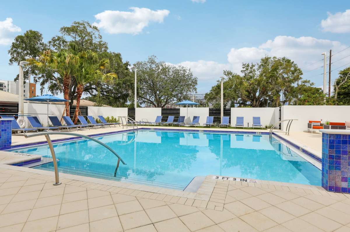Sparkling swimming pool at The Breeze in Winter Haven, Florida