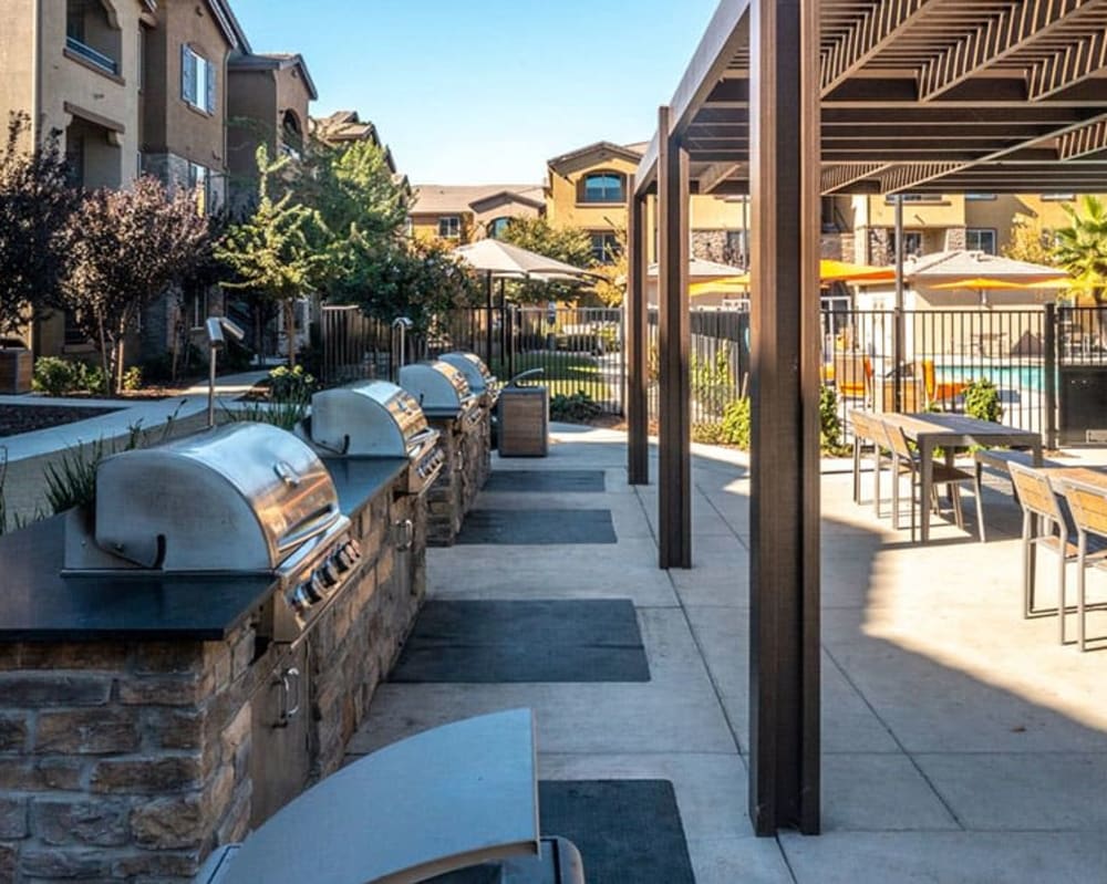 Barbecues on the patio at Harvest at Fiddyment Ranch in Roseville, California