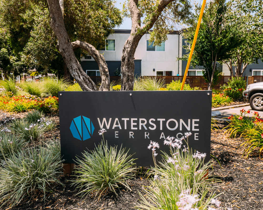 Monument sign outside of Waterstone Terrace in Benicia, California