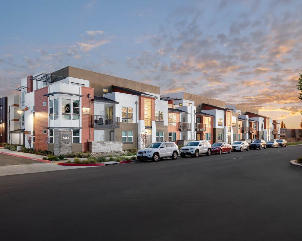 Night shot of the of the SoCo Apartments in Napa, California