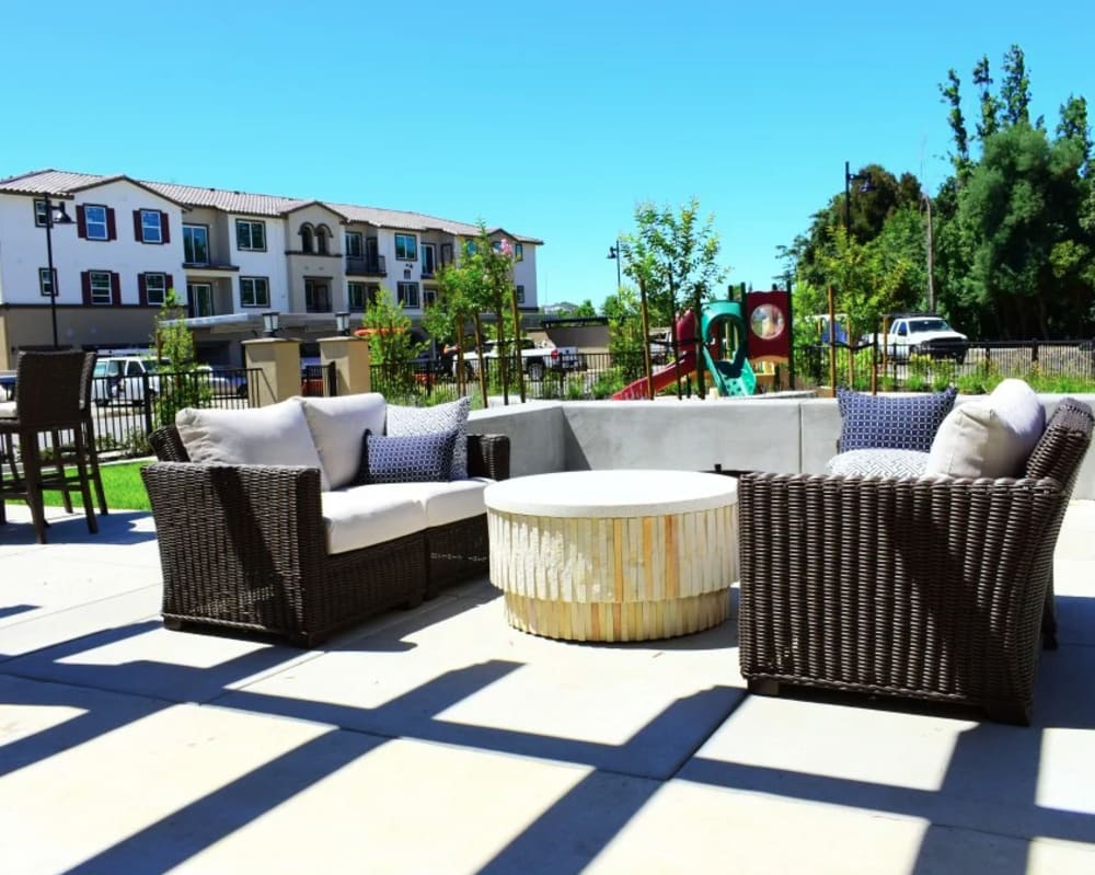 Spacious patio with couches at Vines on 80 in Fairfield, California