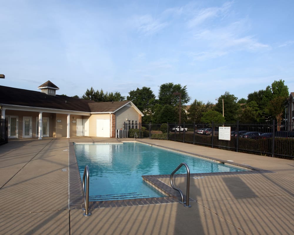 Expansive sundeck next to the pool at Highland Park Apartments in Jackson, Mississippi