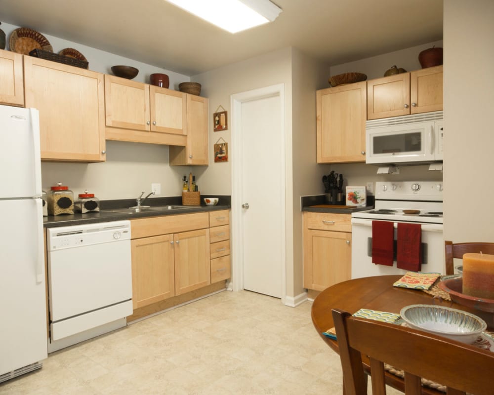 Modern kitchen appliances and large counter tops at Salem Wood Apartments in Salem, Virginia